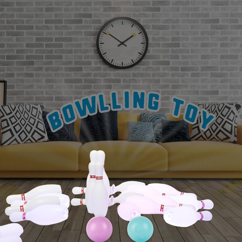 Norcoin 17 Pcs Kids Light up Bowling Ball Toys Set Glow in The Dark Bowling Pins Toy Game with 15 Pins & 2 Balls Fun Sports Games for Kids Toddler Indoor & Outdoor Boys Girls Children - Image 4